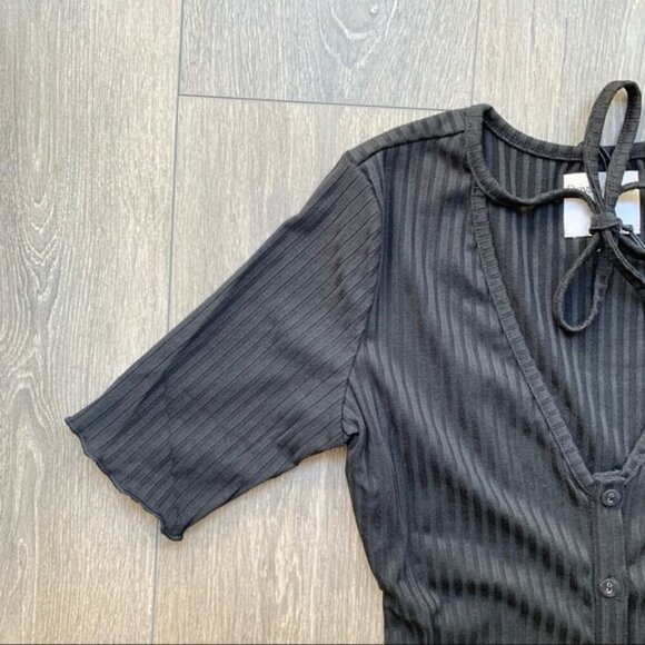 Revolve Privacy Please Prentiss Mini Dress Bodycon Rib Knit Tie detail Black XS - Picture 8 of 14